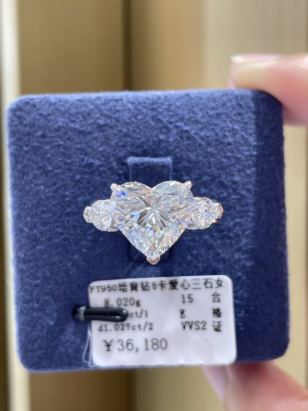 5ct Heart LabDiamond Three Stone Ring