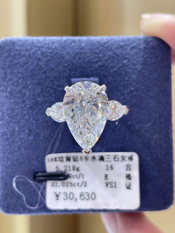 5 carat Pear Shape Lab Diamond Three-Stone Engagement Ring