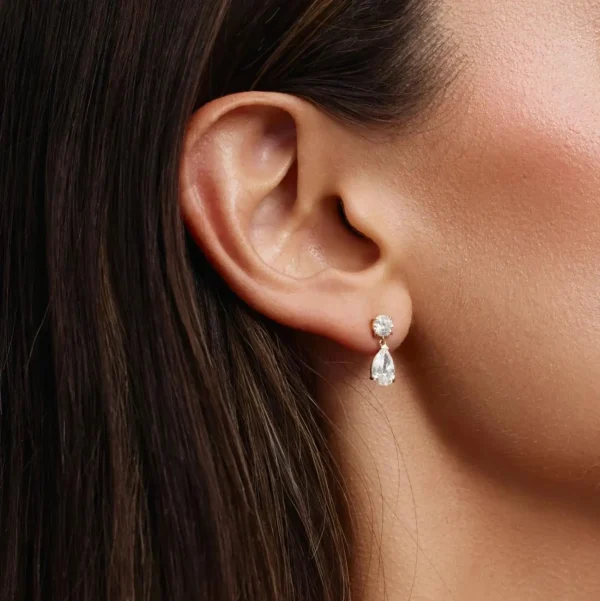 il_1588xN.7417734776_9rxx Round & Pear Cut Lab Grown Diamond Two Stone Earrings in Solid 18K Gold