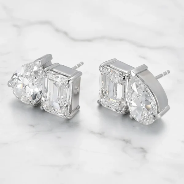 il_1588xN.7485066433_hj5y Emerald and Pear Duo Stud Earrings | Lab Grown Diamond | 18K Yellow Gold Modern Design