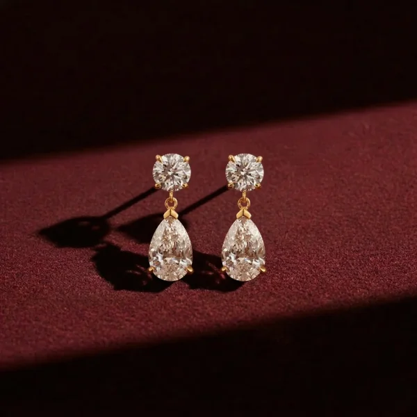 il_1588xN.7942413548_lriw Round & Pear Cut Lab Grown Diamond Two Stone Earrings in Solid 18K Gold